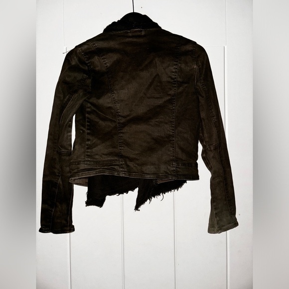 Free People Denim & Knit‎ Sweater Women 2 Jacket Green Draped Front Moto - Picture 2 of 13
